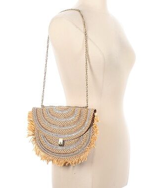Eric Javits Straw Clutch with Metallic Accents and Fringe